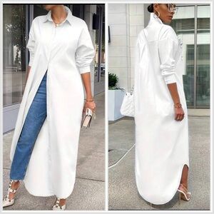 White Long Shirt Dress - Women